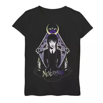 Футболка Wednesday Adams Nevermore Moon Ravens And Candles для девочек 7–16 лет с рисунком Licensed Character