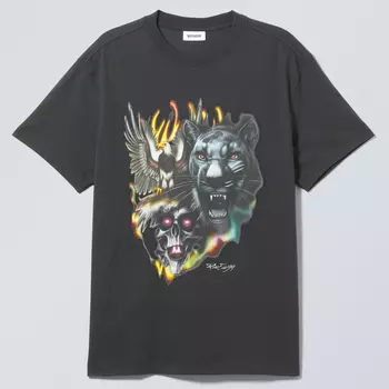 Футболка Weekday Oversized With A Graphic Print Raw Animals Energy, черный/серый/коричневый