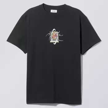Футболка Weekday Oversized With A Graphic Print Tribal Computer, черный/серый/зеленый