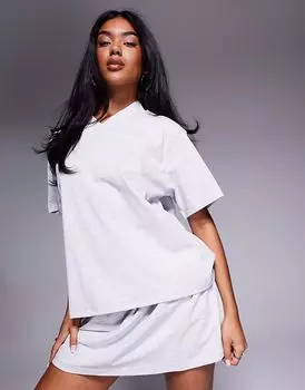 Футболка Weekend Collective co-ord с V-образным вырезом и вышитым логотипом серого меланжевого цвета ASOS Weekend Collective