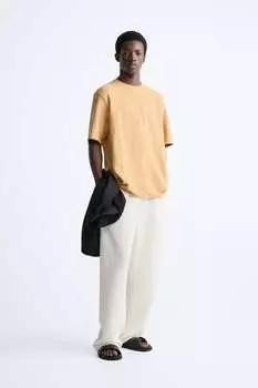 Футболка вертикальная жаккардовая ZARA, горчица