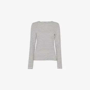 Футболка Whistles из стрейч-хлопка полосатая удлиненная, бежевый