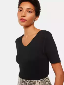 Футболка Whistles V Neck Ribbed, черный