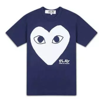 Футболка white heart shape logo short sleeve tee 'navy blue' Comme Des Garcons Play, синий