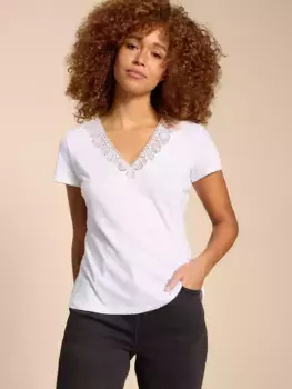 Футболка White Stuff Ellie Embroidered Linen Blend, цвет brilliant white