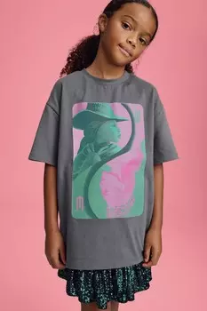 Футболка Wicked oversize из 100% хлопка (6 16 лет) Next, серый