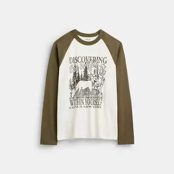 Футболка Wild Raglan с круглым вырезом и длинными рукавами COACH, цвет cream multicolor
