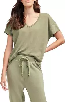 Футболка Wildfox Chrissy V-Neck Tee in Cotton Jersey, цвет Pigment Oil Green