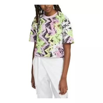Футболка (WMNS) Air Jordan Heatwave Boxy Logo Embroidered Full Print Loose Sports Short Sleeve Light Pink T-Shirt