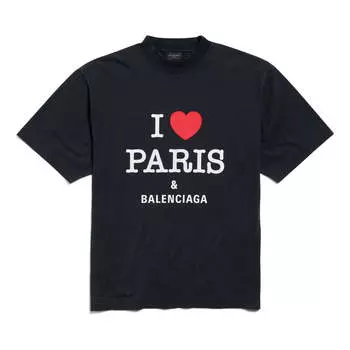 Футболка (WMNS) Balenciaga I Love Paris & Balenciaga T-shirt Medium Fit 'Black Faded', черный