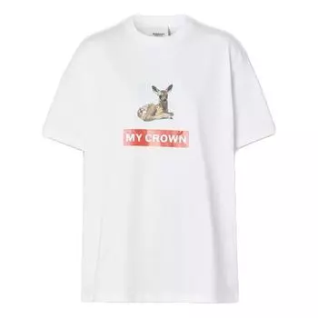 Футболка (WMNS) Burberry Deer Printing Cotton Loose Short Sleeve White, белый