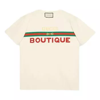 Футболка (WMNS) Gucci Boutique Ribbon Horse Buckle Printed For Beige, кремовый