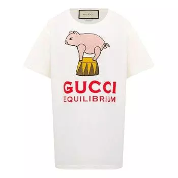 Футболка (WMNS) Gucci Equilibrium PIggy Printing Female White, кремовый