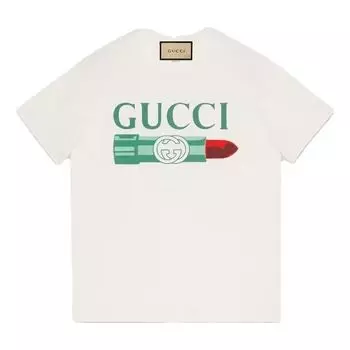 Футболка (WMNS) Gucci Lipstick Print Print Cotton T-Shirt 'White', белый