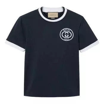 Футболка (WMNS) Gucci T-Shirt 'Gucci Embroidery Navy', темно-синий