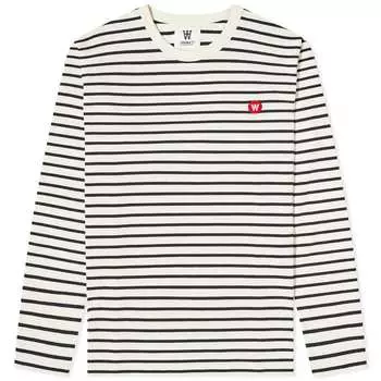 Футболка Wood Wood Long Sleeve Mel, цвет Off-White & Black Stripes