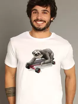 Футболка WOOOP Skateboard Sloth, белый