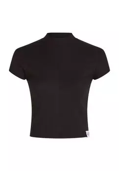 Футболка, воротник стойка, структура в рубчик, женская Calvin Klein Jeans, черный