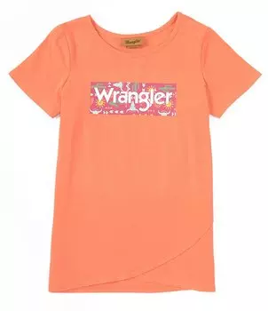 Футболка Wrangler Big Girls 7–16 с короткими рукавами и краем-тюльпаном, оранжевый