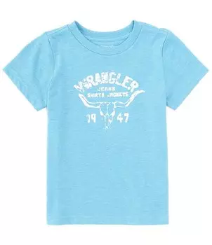 Футболка Wrangler Big Girls 7–16 с короткими рукавами 1947 года с рисунком черепа Longhorn, синий