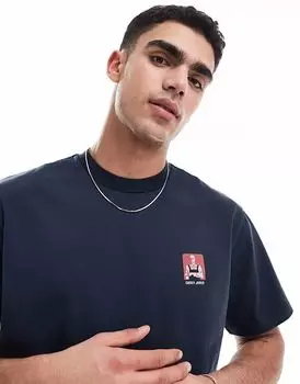 Футболка Wrangler Casey Jones workwear с принтом логотипа на спине, свободная, темно-синего цвета