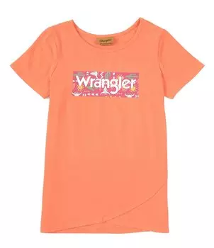 Футболка Wrangler Little Girls 4–7 с короткими рукавами и краем-тюльпаном, оранжевый