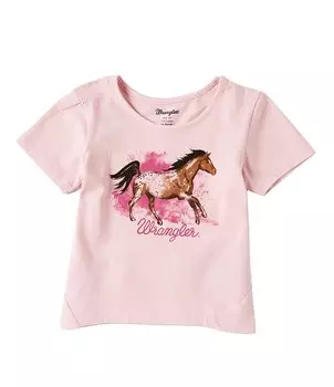 Футболка Wrangler Little Girls от 2 до 4 лет с короткими рукавами и акварельной лошадью, розовый