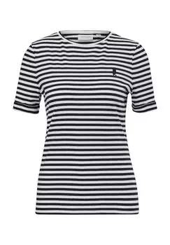 Футболка, вышивка, полоски, женская comma, CASUAL IDENTITY, цвет Grey Black