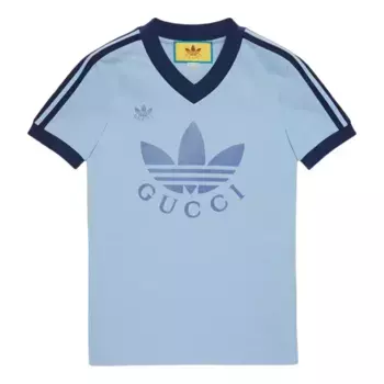Футболка x adidas ss22 v-neck t-shirt 'light blue' Gucci, голубой