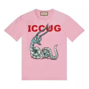 Футболка x freya hartas fw21 crossover animal printing short sleeve pink Gucci, розовый