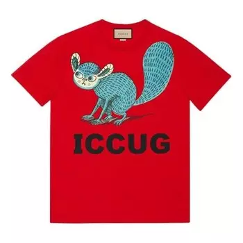 Футболка x freya hartas fw21 crossover animal printing short sleeve red Gucci, красный