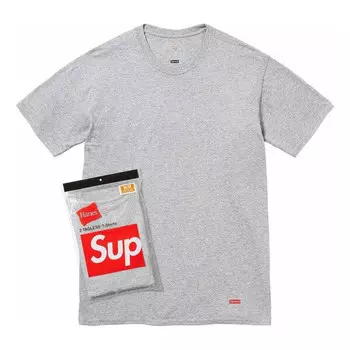 Футболка x hanes tagless t-shirt (2 pack) 'grey' Supreme, серый