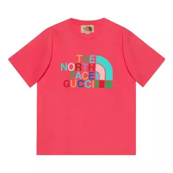 Футболка x the north face cotton t-shirt 'pink' Gucci, розовый