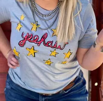 Футболка Yeehaw Stars серого цвета Texas True Threads