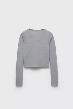 Футболка z3d basic в рубчик ZARA, серый мергель