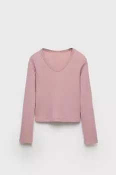 Футболка z3d с v-образным вырезом в рубчик ZARA, розовый