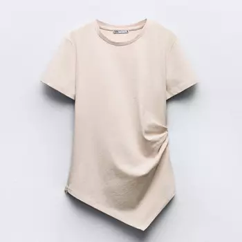 Футболка Zara Asymmetric Hem, светло-бежевый