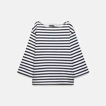 Футболка Zara Boatneck, кремовый/темно-синий