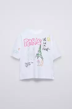 Футболка ZARA City, белый/розовый