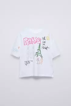 Футболка ZARA City, белый/розовый