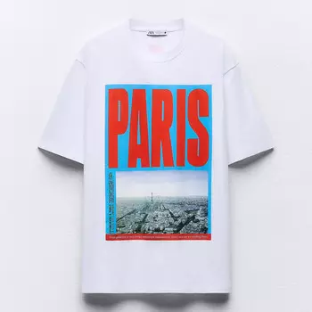 Футболка Zara Contrast Graphic, белый