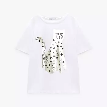 Футболка Zara Contrast Print, белый/золотой