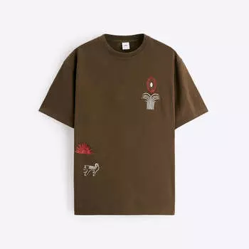 Футболка Zara Contrast Printed, коричневый