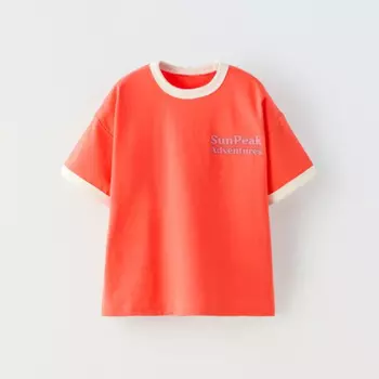 Футболка Zara Contrasting Slogan Trims, красный