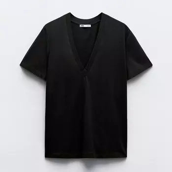 Футболка Zara Cotton With Enzyme Finish, черный