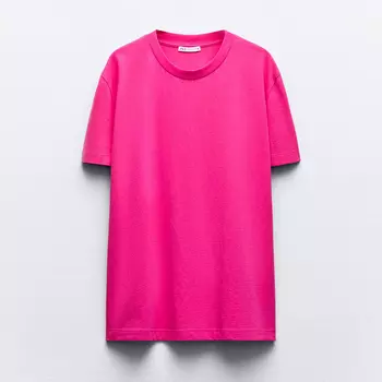 Футболка Zara Cotton With Enzyme Finish, фуксия