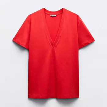 Футболка Zara Cotton With Enzyme Finish, красный