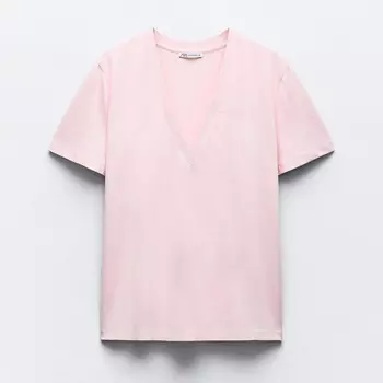 Футболка Zara Cotton With Enzyme Finish, светло-розовый