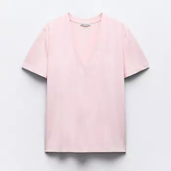 Футболка Zara Cotton With Enzyme Finish, светло-розовый