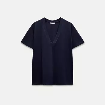 Футболка Zara Cotton With Enzyme Finish, темно-синий